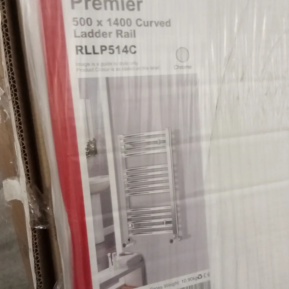 BOXED WARMBASE PREMIER CURVED LADDER RAIL, CHROME - 500 x 1400mm