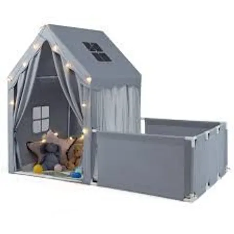 BOXED COSTWAY 2IN1 PLAY TENT MAT & YARD SET PLAYPEN W/DOOR CURTAINS INDOOR PLAYHOUSE CHRISTMAS GIFT GREY