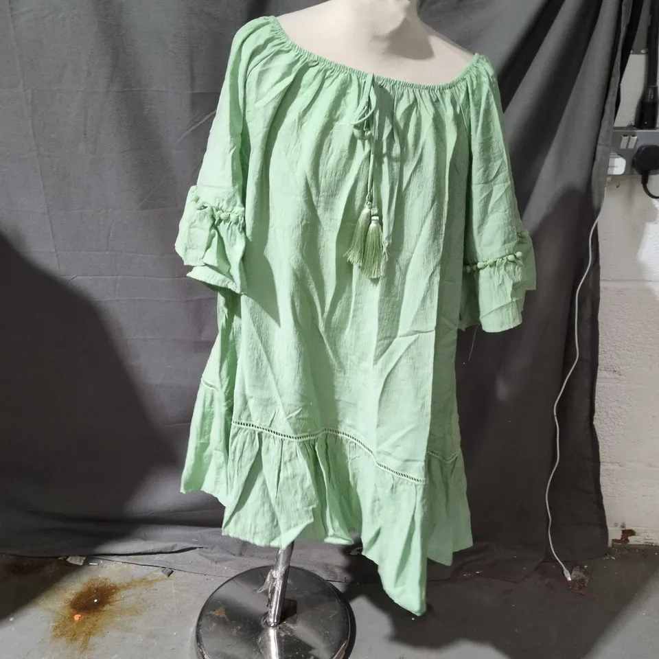 DEO LONDON SAGE GREEN TUNIC TOP WITH TASSELS – WOMEN'S COTTON QED LONDON