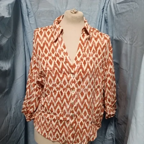 MINT VELVET WOMEN'S BLOUSE – RED & WHITE IKAT PRINT, SIZE M