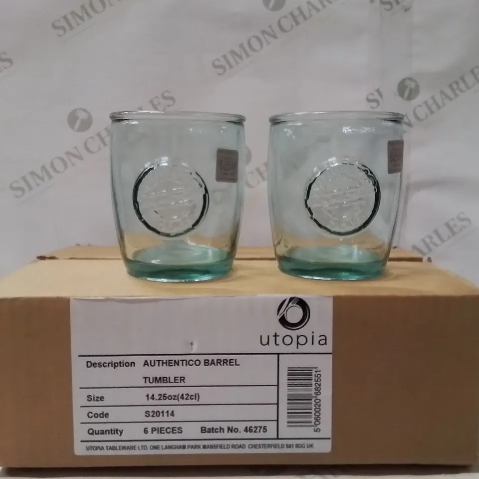 BOXED SET OF 6 AUTHENTICO BARREL TUMBLER SET OF 6