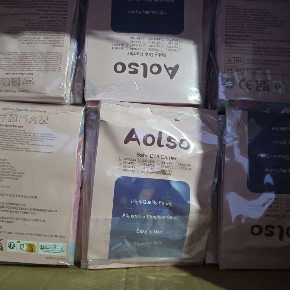 BOX OF APPROXIMATELY 120 AOLSO BABY DOLL CARRIERS 