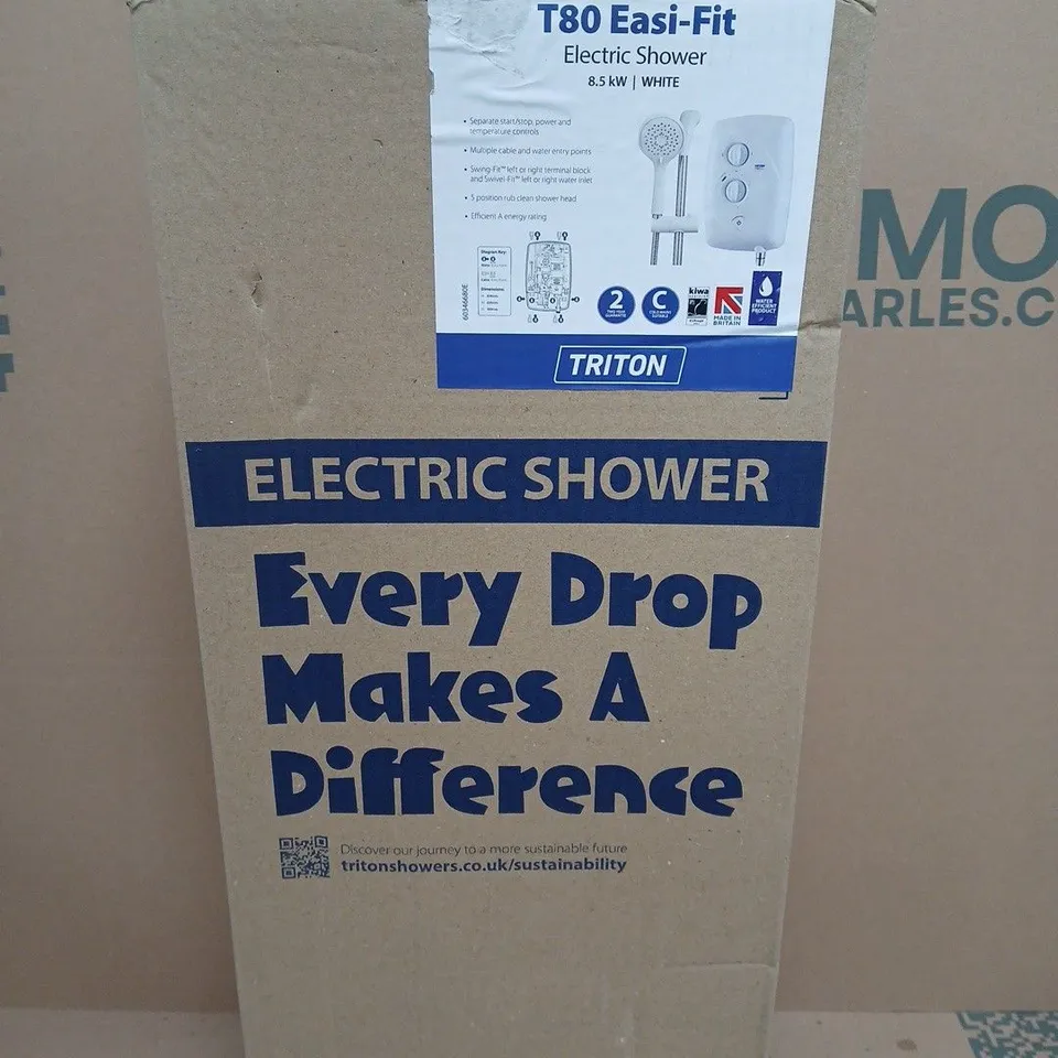 TRITON T80 EASI-FIT ELECTRIC SHOWER – WHITE, 8.5 KW