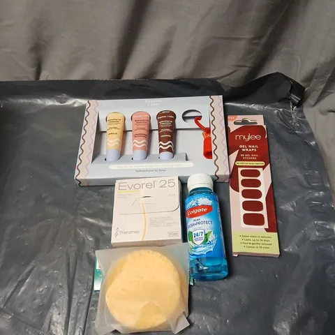 APPROXIMATELY 15 ASSORTED COSMETICS INCLUDING PEPTIDE CALM GIFT SET OF 3, GEL WRAP NAILS, MOUTHWASH, TRANSDERMAL PATCHES ETC