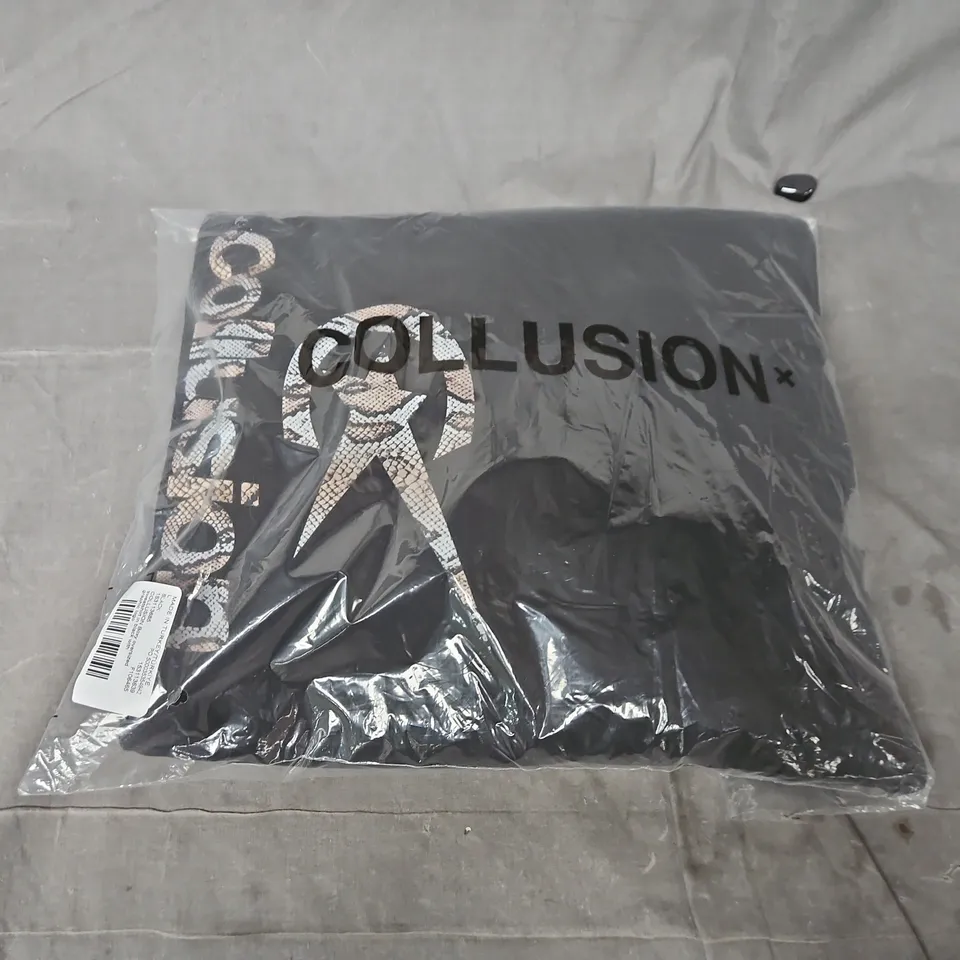 BAGGED COLLUSION BOXY OVERSIZED SWEATSHIRT – BLACK, SIZE L, GRAPHIC LOGO