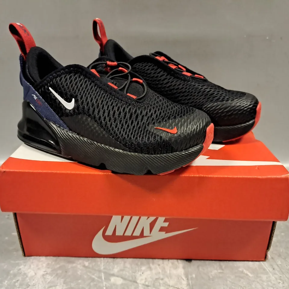 BOXED PAIR OF NIKE AIR MAX 270 KID'S SHOES IN BLACK/RED/MIDNIGHT NAVY UK SIZE 8.5