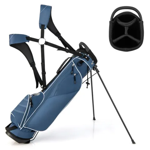 BOXED COSTWAY GOLF STAND CART BAG WITH 4 WAY DIVIDER CARRY ORGANIZER POCKETS - NAVY BLUE