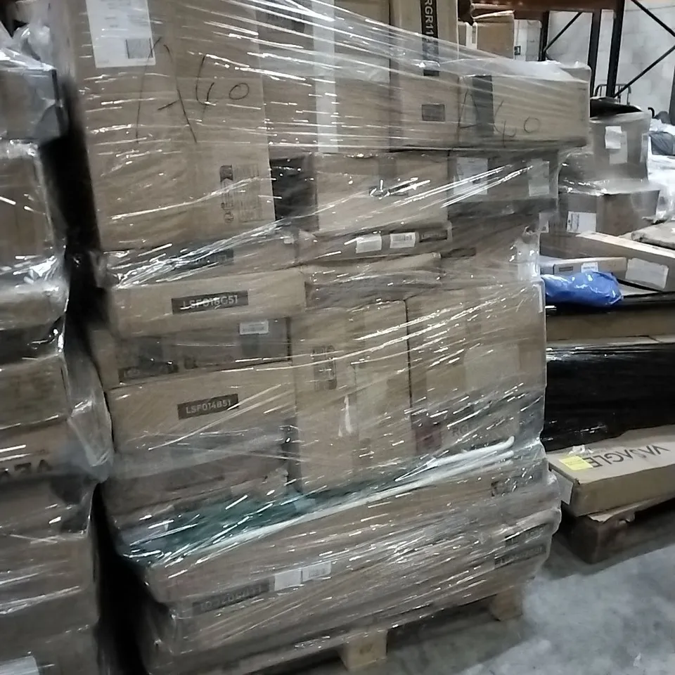 PALLET OF HOUSEHOLD ITEMS TO INCLUDE SHOE BOX, CAT LITTER BOX,  BAR STOOL AND OTHER ASSORTED ITEMS...