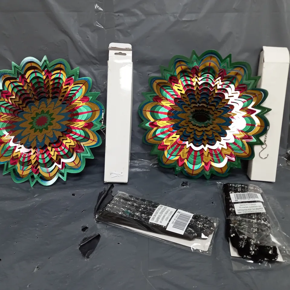 LOT OF ASSORTED HOUSEHOLD GOODS TO INCLUDE GLOVES , WIND CHIME , ETC
