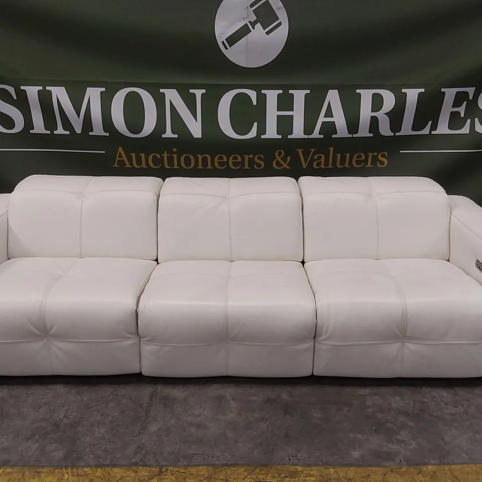 QUALITY DESIGNER ITALIAN MADE SAVVANNE LARGE 4 SEATER ELECTRIC RECLINER LEATHER SOFA - WHITE
