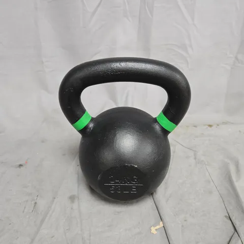 KETTLEBELL, 24 KG (53 LB), BLACK WITH GREEN HANDLE BANDS. UNBOXED