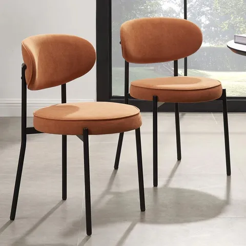 BOXED DUSK MIA SET OF 2 DINING CHAIRS - MATTE VELVET - BURNT ORANGE