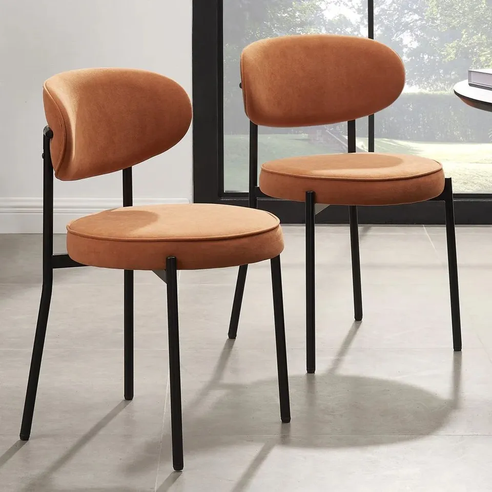 BOXED DUSK MIA SET OF 2 DINING CHAIRS - MATTE VELVET - BURNT ORANGE