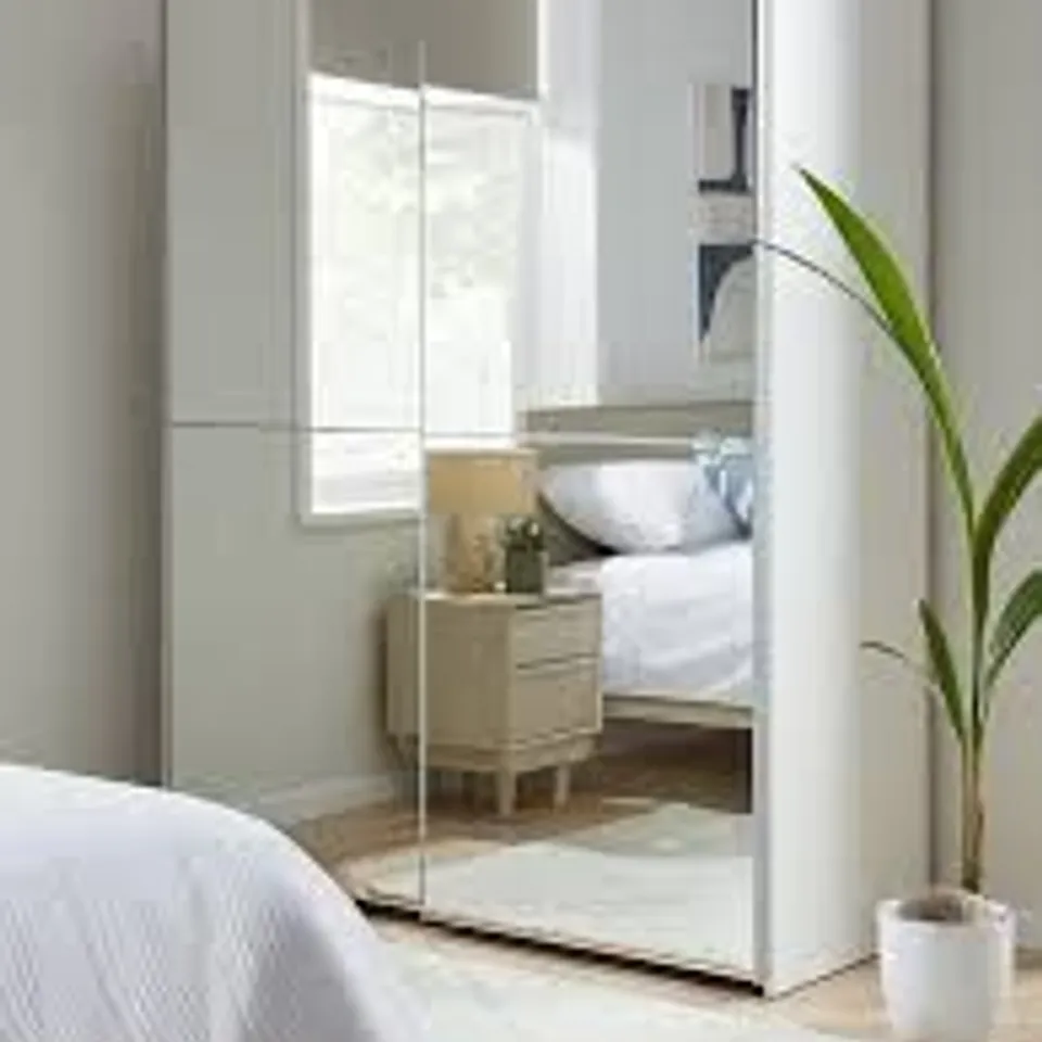 BOXED HOUSTON 150cm SLIDING 2 DOOR MIRRORED WARDROBE - WHITE (5 BOXES) RRP £399