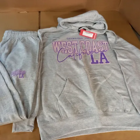 BOOHOO VARSITY SLOGAN HOODED TRACKSUIT IN GREY - S