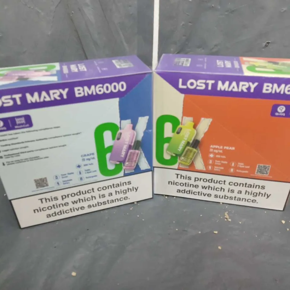 APPROXIMATELY 10 LOST MARY BM6000 VAPE TO INCLUDE APPLE PEAR, GRAPE, STRAWBERRY ICE FLAVOURS