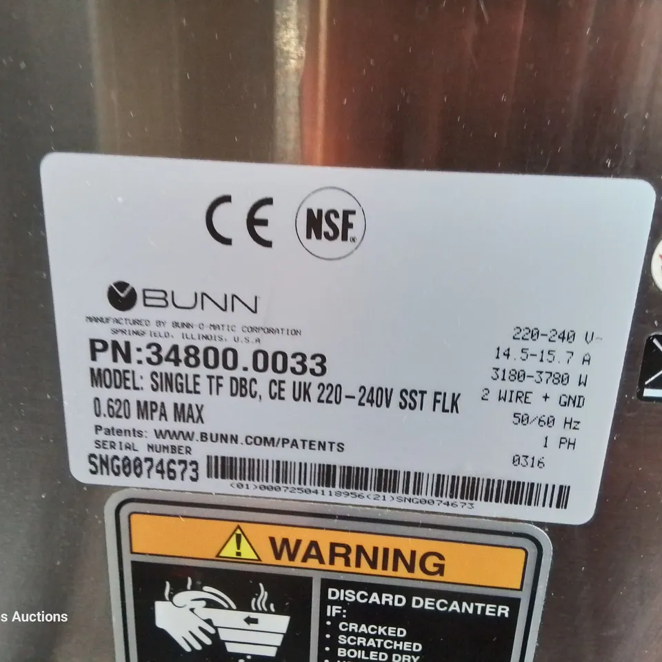 BUNN SINGLE TF COMMERCIAL COFFEE BREWER