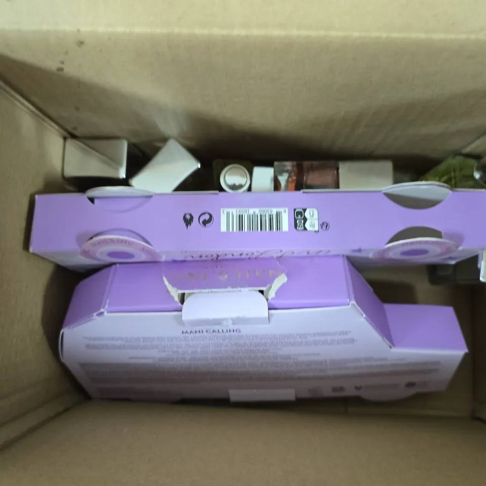 BOX OF APPROXMATELY 7 NAILS.INC DESIGNED IN LONDON NAIL ITEMS 