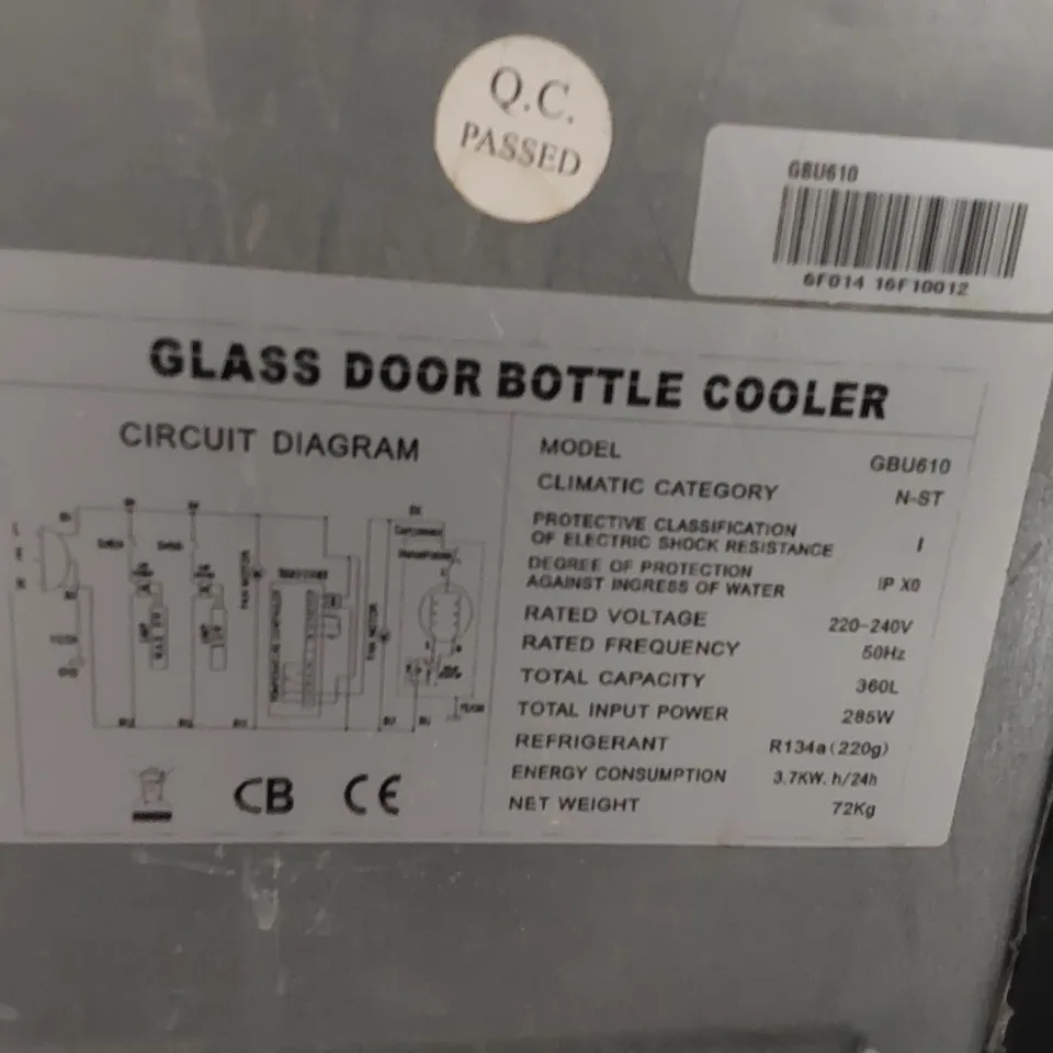 GENFROST GBU610 360L COMMERCIAL GLASS DOOR BOTTLE COOLER 