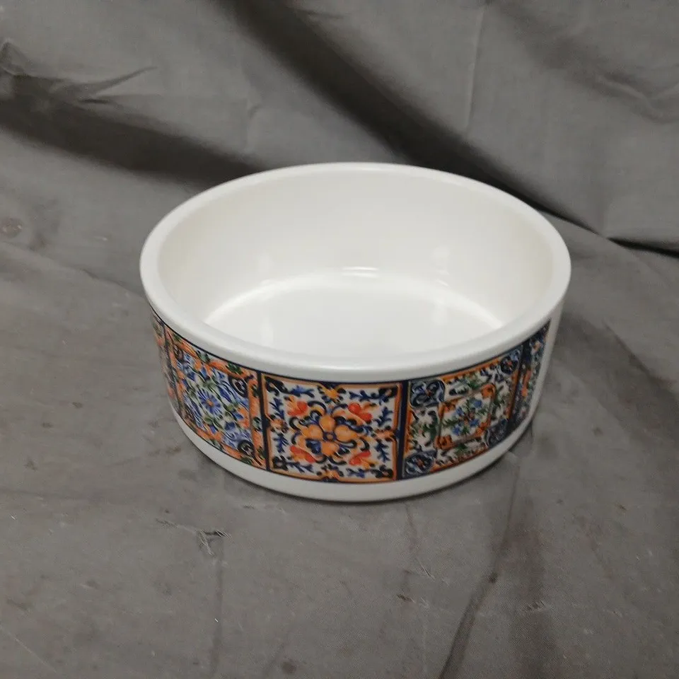 CERAMIC DECORATIVE BOWL WITH MULTICOLOURED PATTERNED BORDER - X2