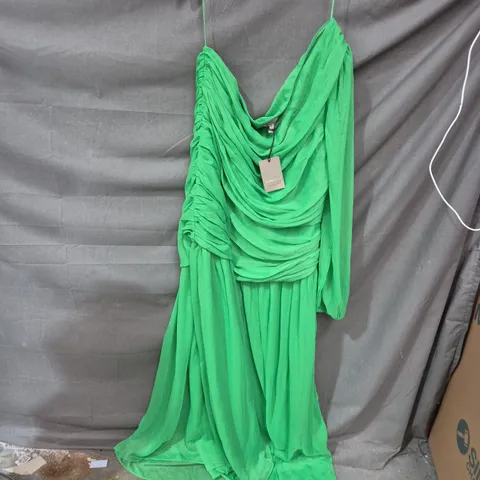 UK 14 RIVER ISLAND STUDIOS GREEN RUCHED DRESS (EU 40, US 10)