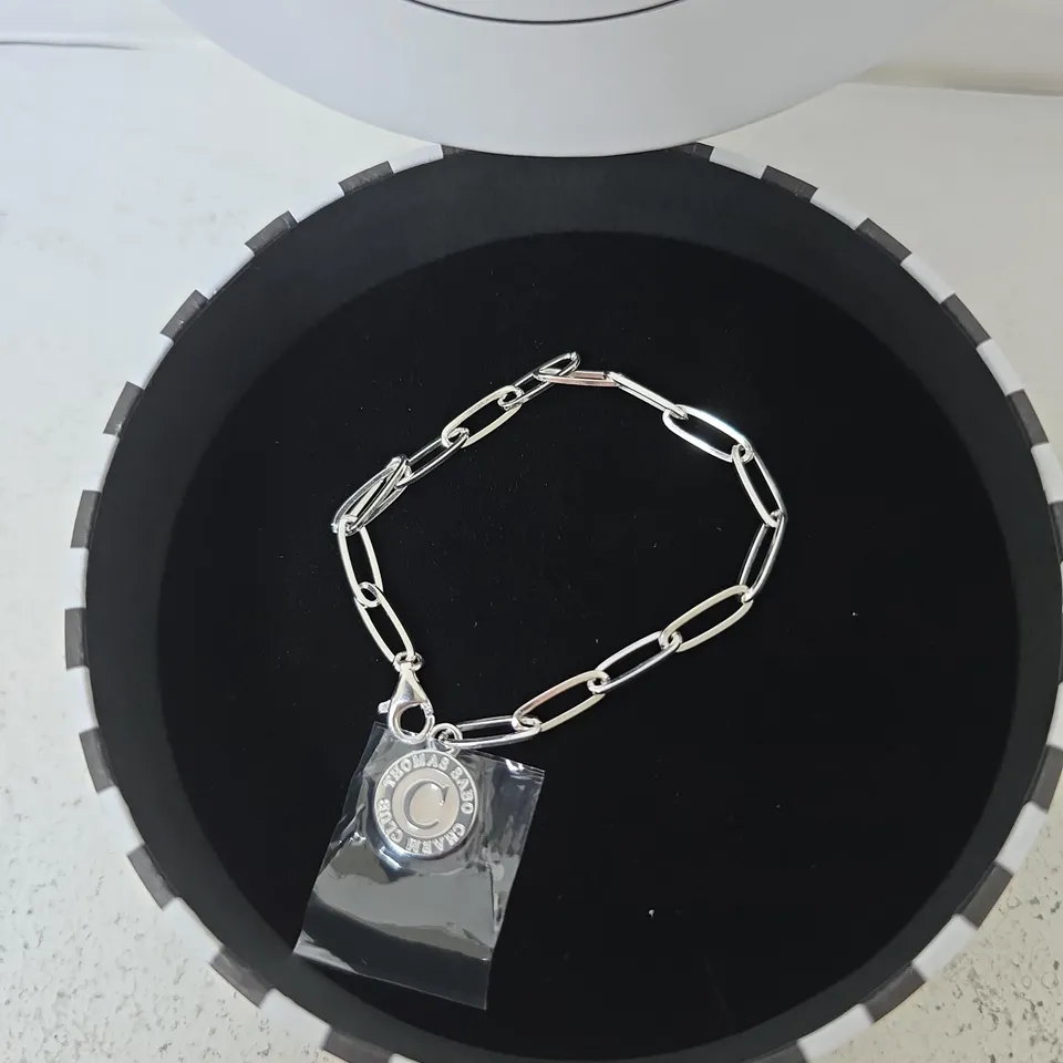 BOXED THOMAS SABO SILVER WHITE COLD ENAMEL LONG LINK CHARM BRACELET