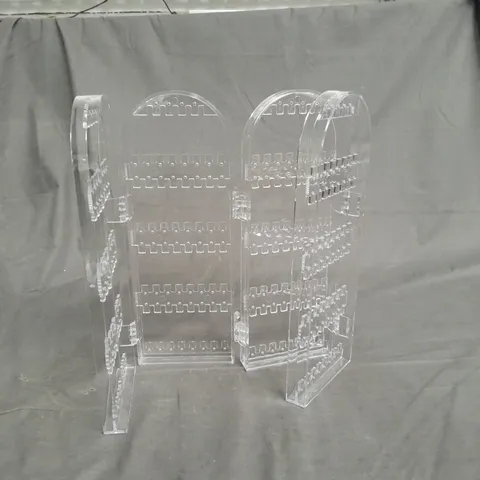 BOX OF APPROXIMATELY 20 CLEAR PLASTIC JEWELRY RACK
