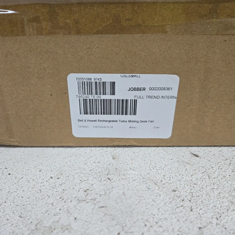 BELL & HOWELL RECHARGEABLE TURBO MISTING DESK FAN – BOXED