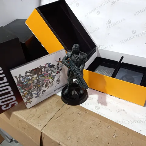 BOXED OVERWATCH SOLDIER 76 SET FOR PS4 TO INCLUDE: STATUE, VISUAL SOURCE BOOK, SOUNDTRACK AND A COPY OF THE GAME