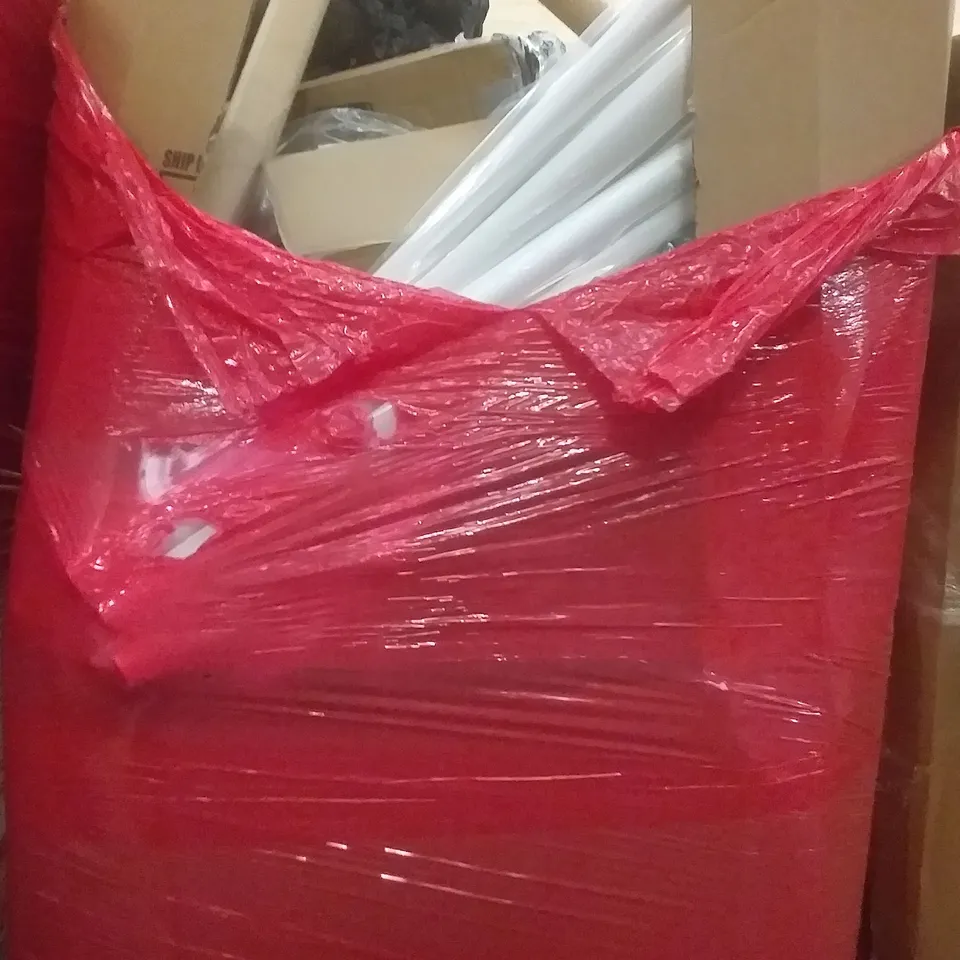 PALLET OF ASSORTED ITEMS INCLUDING BLACK AIR COOLER , DART BOARD , PVC BACKDROP,  GLASS JAR , TENT 