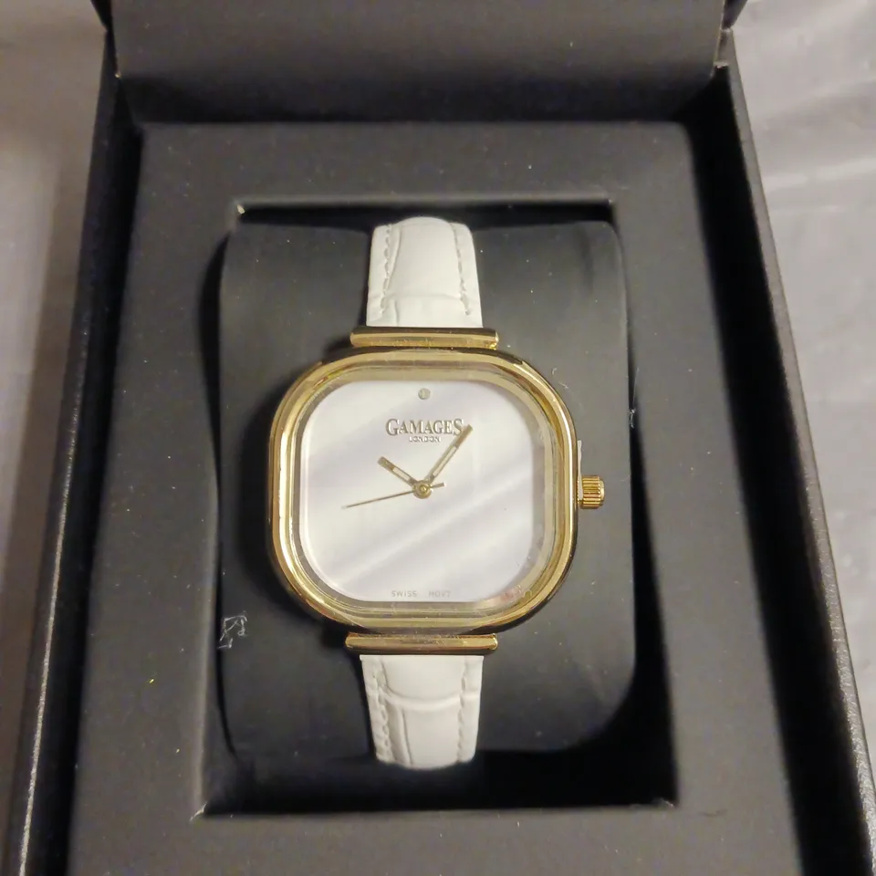 BOXED GAMAGES MIRROR GOLD WHITE WATCH