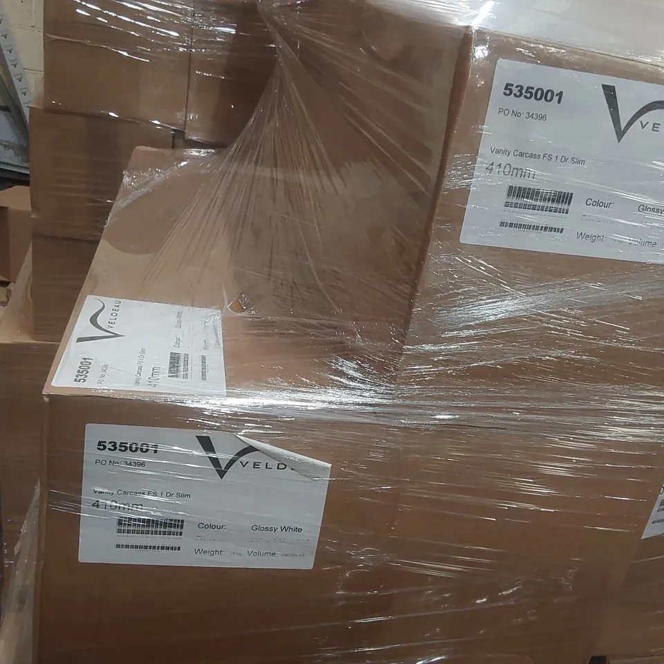 PALLET CONTAINING A LARGE QUANTITY OF ASSORTED BATHROOM FURNITURE PARTS INCLUDING: VANITY CARCASSES ECT