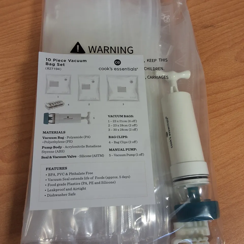 LOT OF 24 10-PIECE BOXES OF COOKS'S ESSENTIALS VACUUM BAG SETS