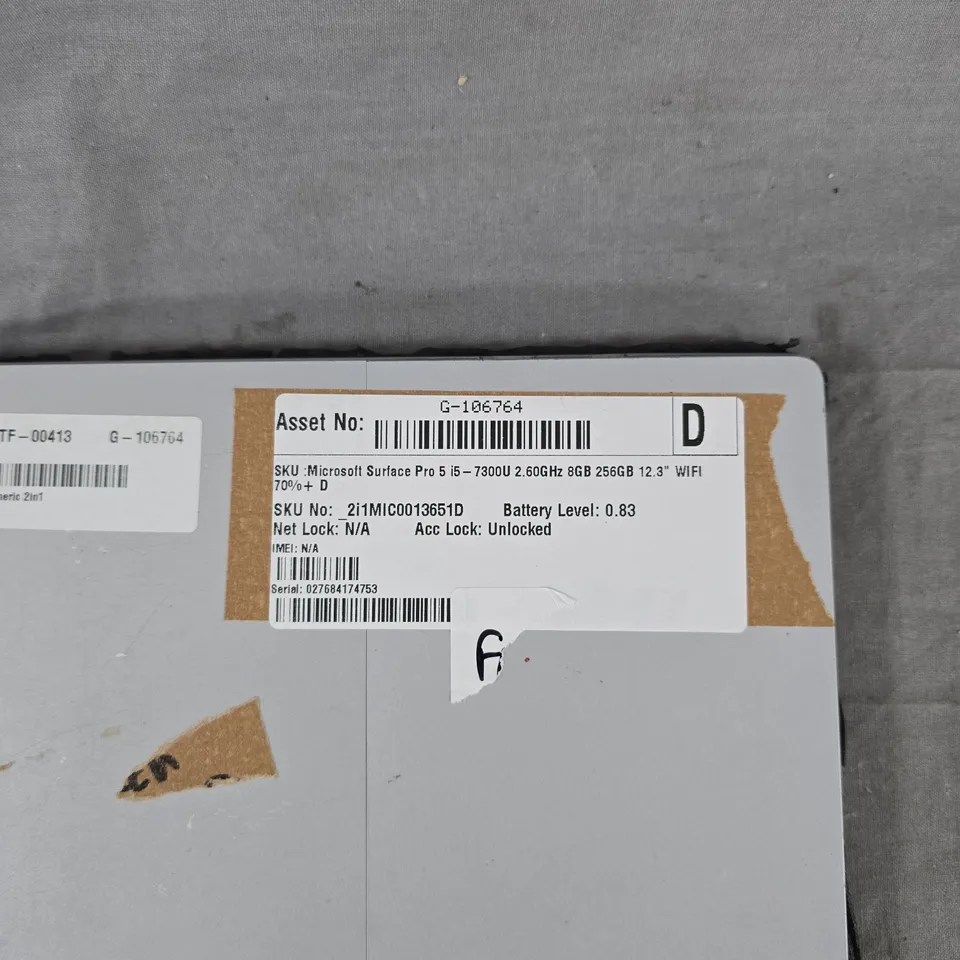 MICROSOFT SURFACE PRO 5 TABLET WITH KEYBOARD – I5-7300U, 8GB RAM, 256GB SSD, 12.3IN DISPLAY