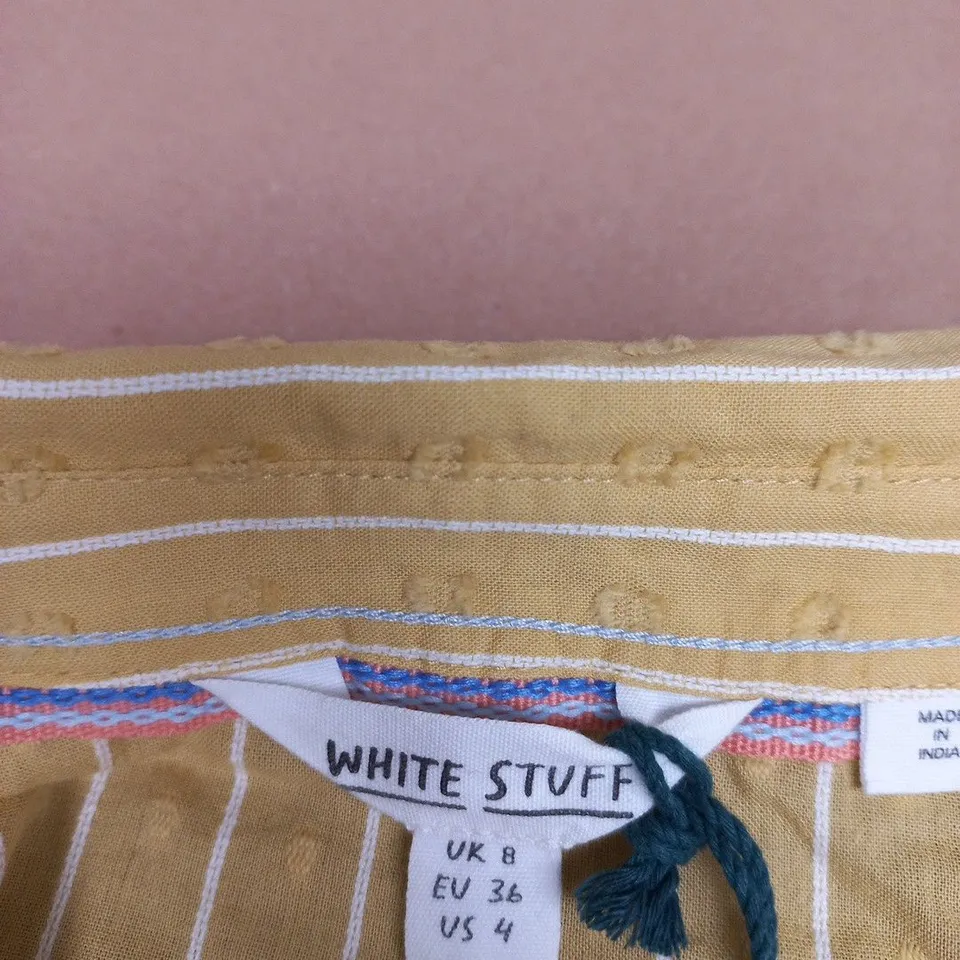 WHITE STUFF YELLOW STRIPED SHORT-SLEEVE SHIRT, UK 8 (EU 36, US 4)