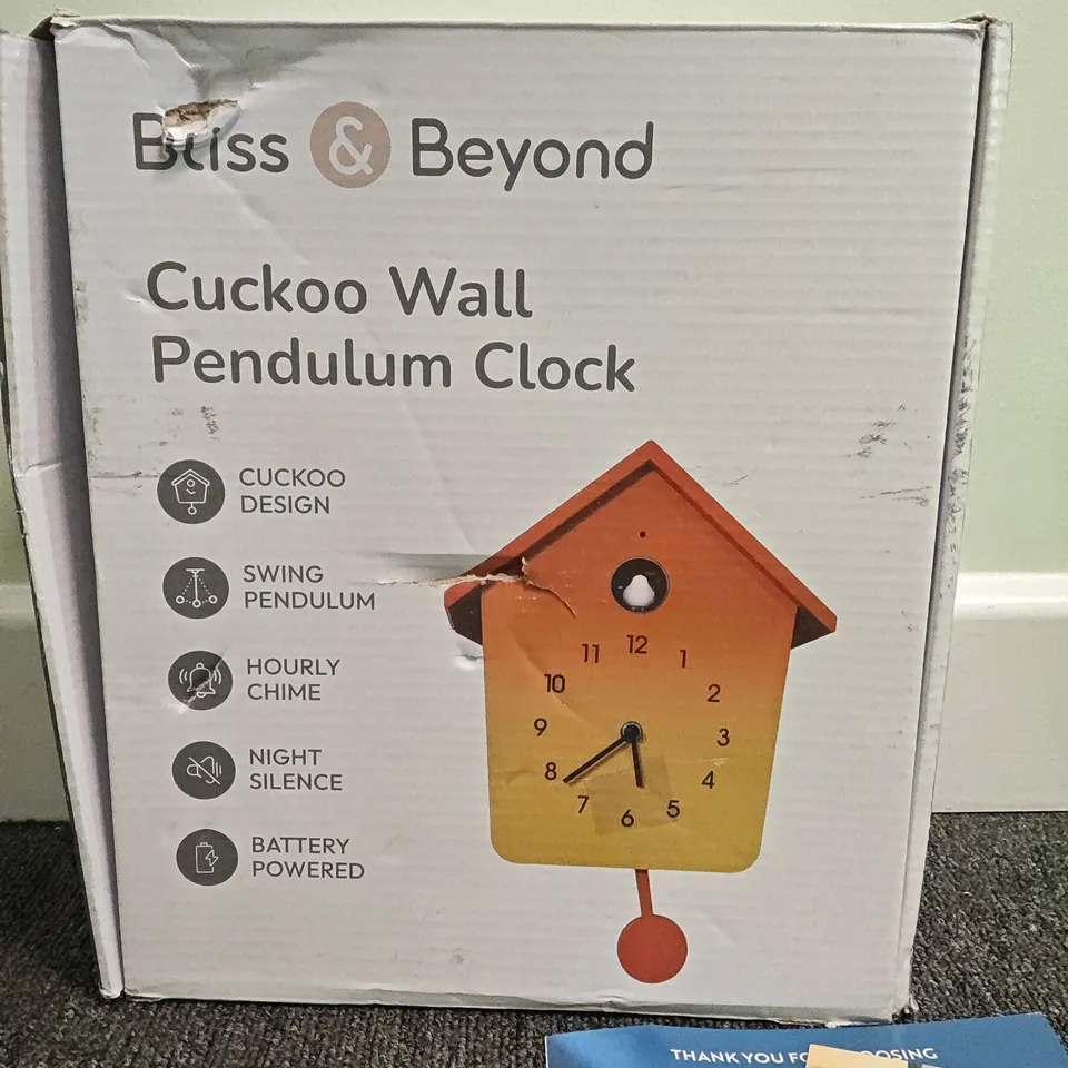 BLISS & BEYOND CUCKOO WALL PENDULUM CLOCK – BATTERY POWERED – BOXED