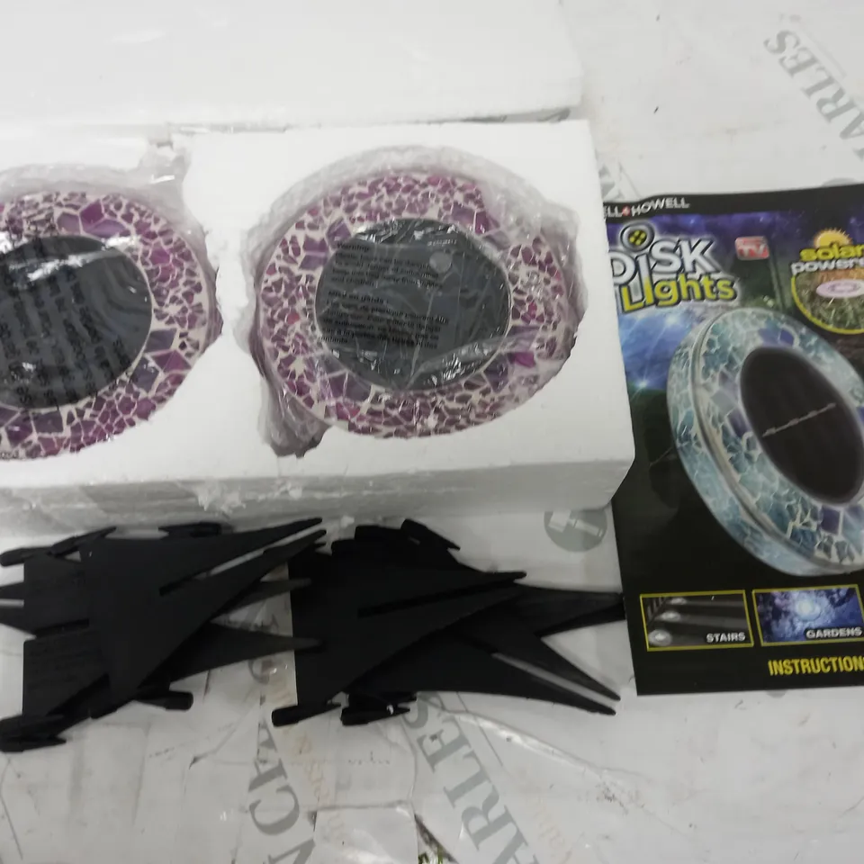 BELL & HOWELL SET OF 4 GLASS MOSAIC DESIGN SOLAR DISK LIGHTS - PINK