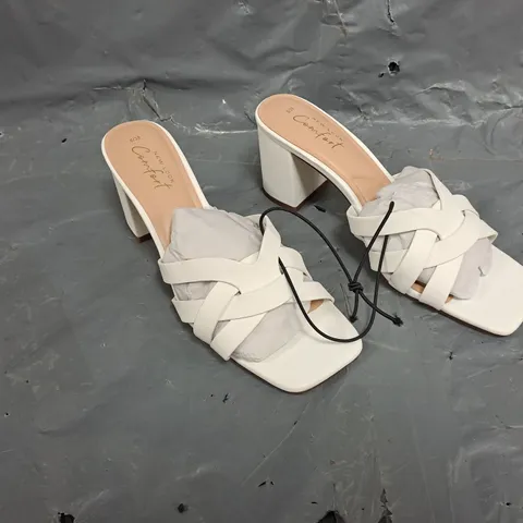 NEW LOOK WOMENS WOVEN STRAP BLOCK HEEL SANDALS SIZE 6 IN WHITE 