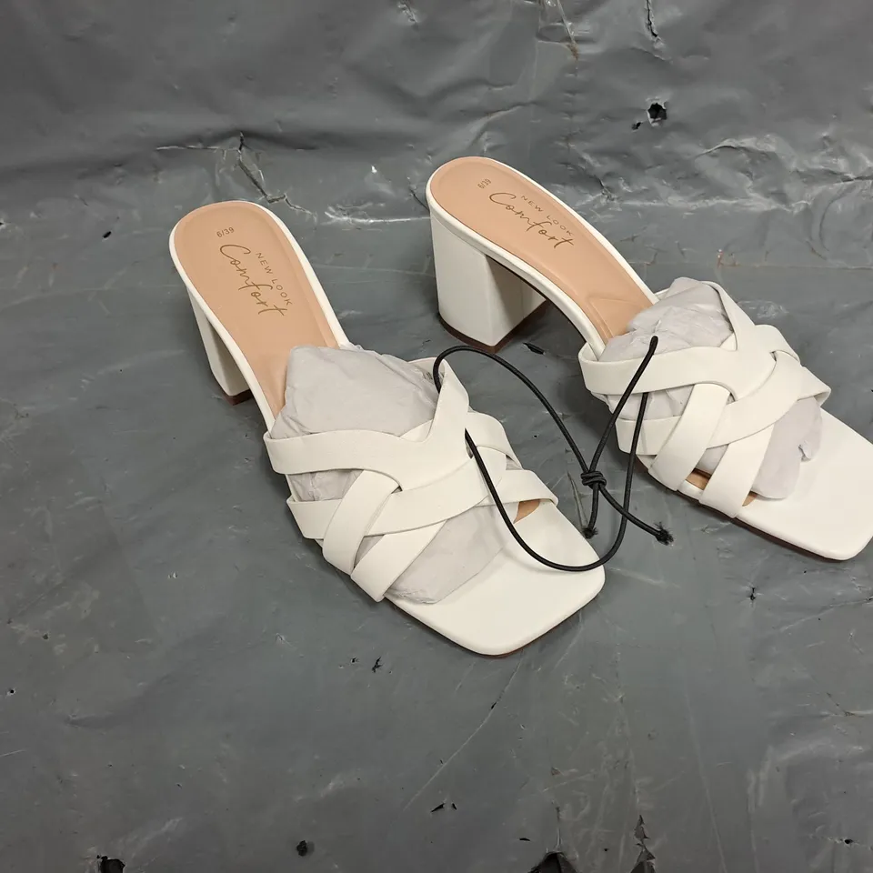 NEW LOOK WOMENS WOVEN STRAP BLOCK HEEL SANDALS SIZE 6 IN WHITE 