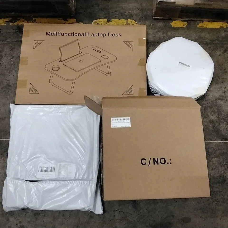 PALLET OF ASSORTED PRODUCTS INCLUDING MULTIFUNCTIONAL LAPTOP DESKS, OVAL TOILET SEATS, BLACK PROTECTIVE CASES, HEAT SHRINK TUBING