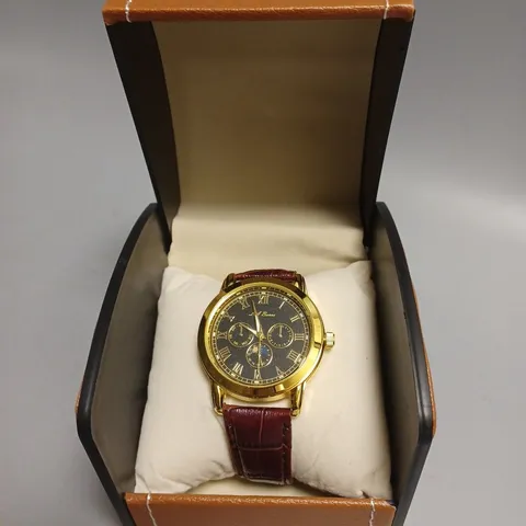 MENS LA BANUS WATCH – GOLD COLOUR CASE – LEATHER STRAP