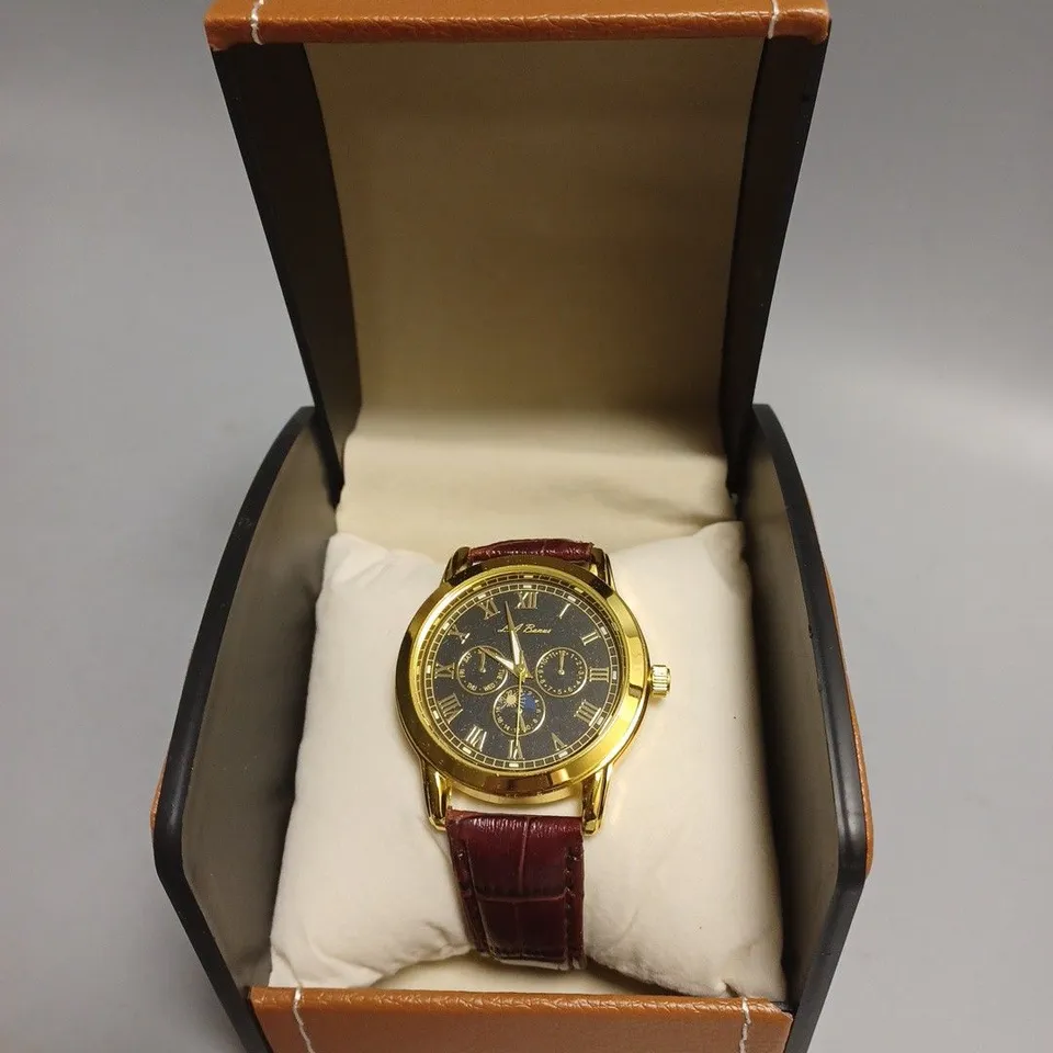 MENS LA BANUS WATCH – GOLD COLOUR CASE – LEATHER STRAP