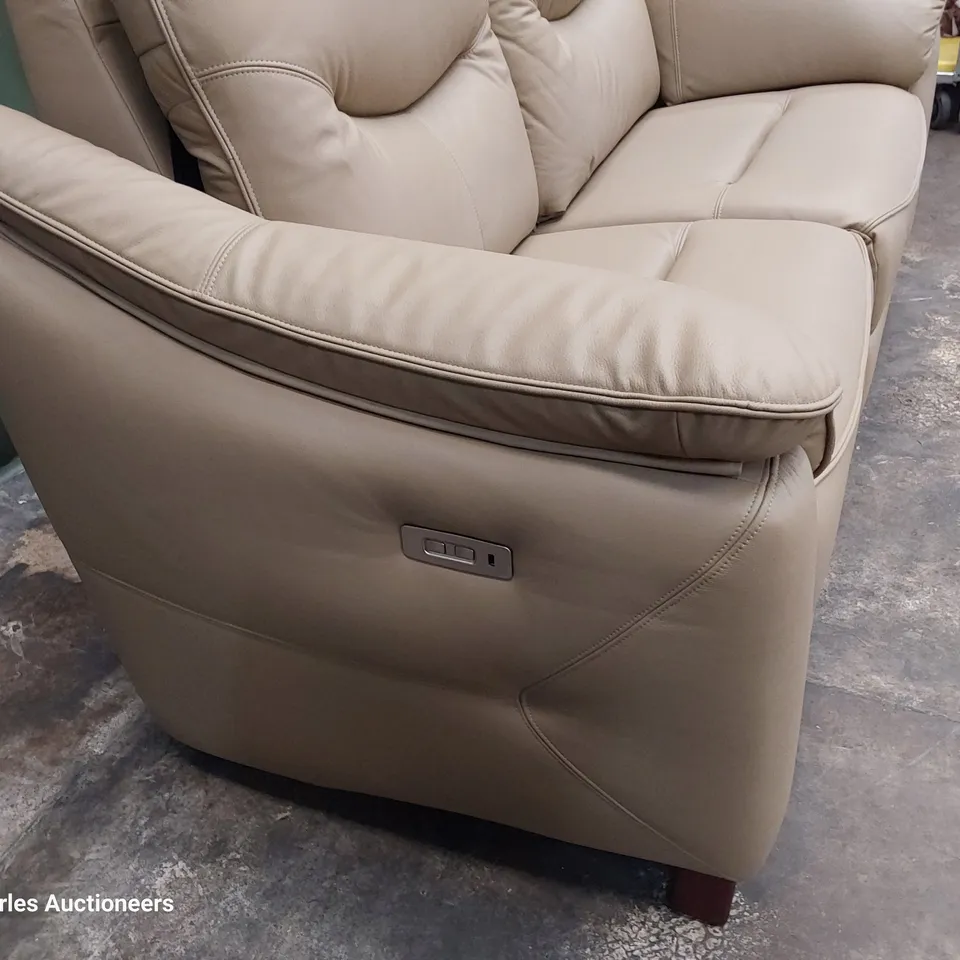 QUALITY BRITISH DESIGNER G PLAN JACKSON POWER RECLINING THREE SEATER SOFA CAMBRIDGE SAND LEATHER 