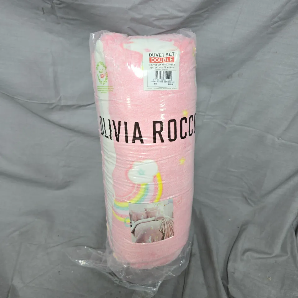BAGGED OLIVIA ROCCO UNICORN DOUBLE DUVET SET IN PINK