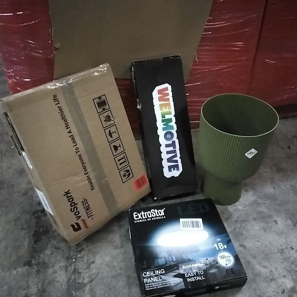 PALLET OF HOUSEHOLD ITEMS TO INCLUDE VIBRATION PLATE EXCERISE MACHINE, SCOOTER, PLANT POT CEILING PANEL  AND OTHER ASSORTED ITEMS...