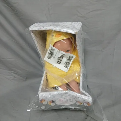 TINY TREASURES REAL BABY DOLL – YELLOW HOODED OUTFIT, BOXED