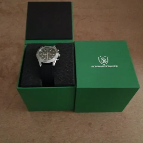 SCHWARTZBAUER CHRONOGRAPH WRISTWATCH – BLACK DIAL, STAINLESS STEEL CASE, RUBBER STRAP