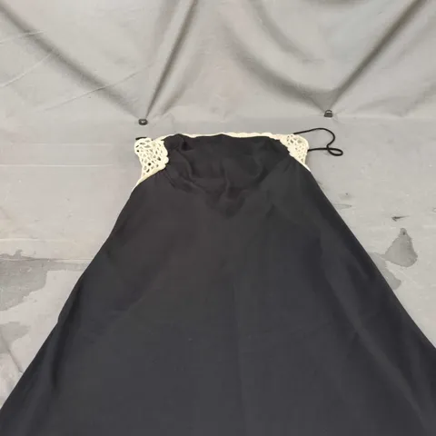 ZARA LINGERIE BLACK MAXI DRESS WITH CREAM CROCHET TRIM – SIZE XL