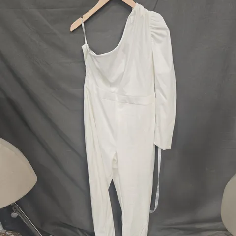 CLUB L LONDON WHITE ONE-SHOULDER JUMPSUIT (UK 16)