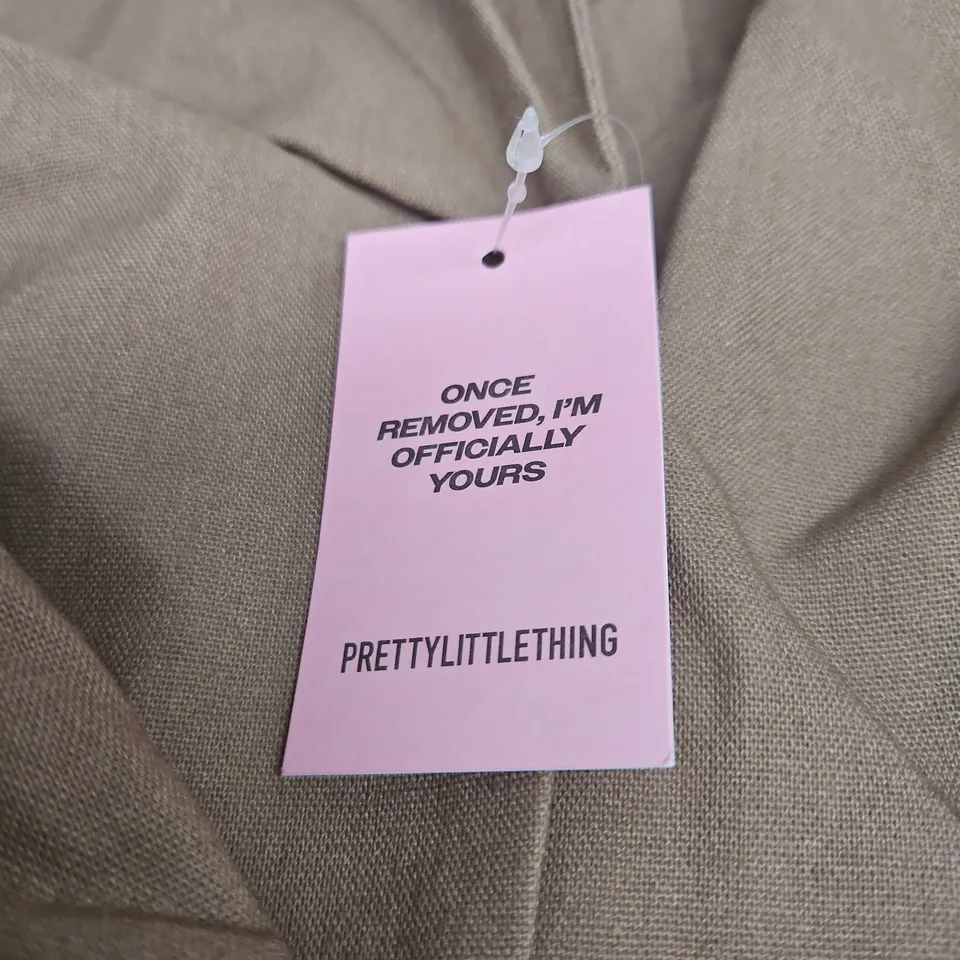 PRETTYLITTLETHING LINEN LOOK TAILORED CLINCHED WAIST BLAZER TAUPE UK 16 WITH TAGS